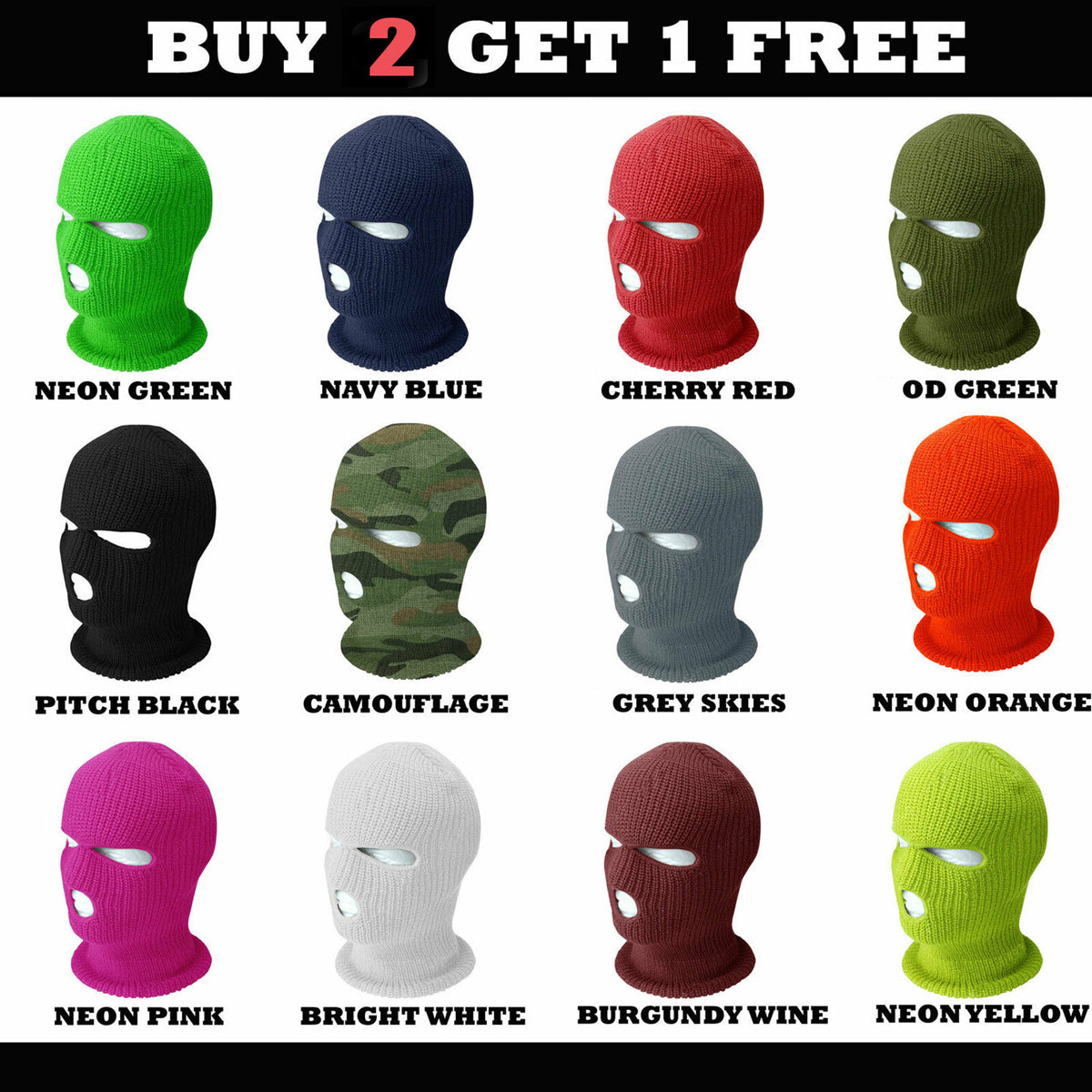 Unisex Winter Ski Mask 3 Hole Balaclava for Outdoor Sports Thermal Face Cover
