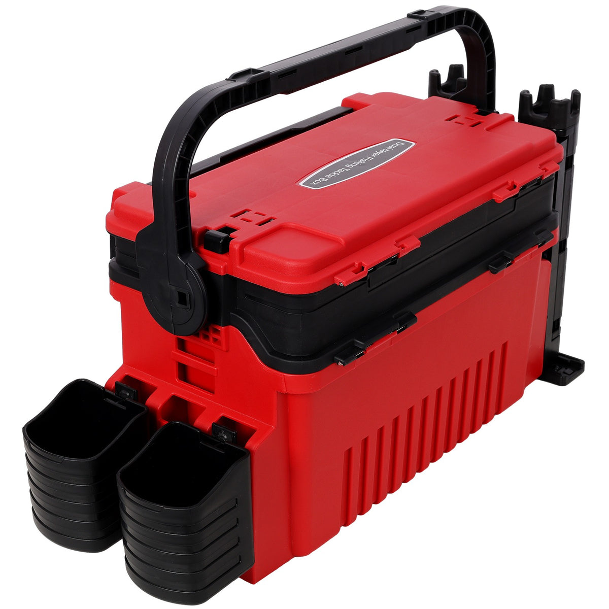 Large 2-Layer Fishing Tackle Box with Rod & Cup Holders - Waterproof 11L Storage Organizer