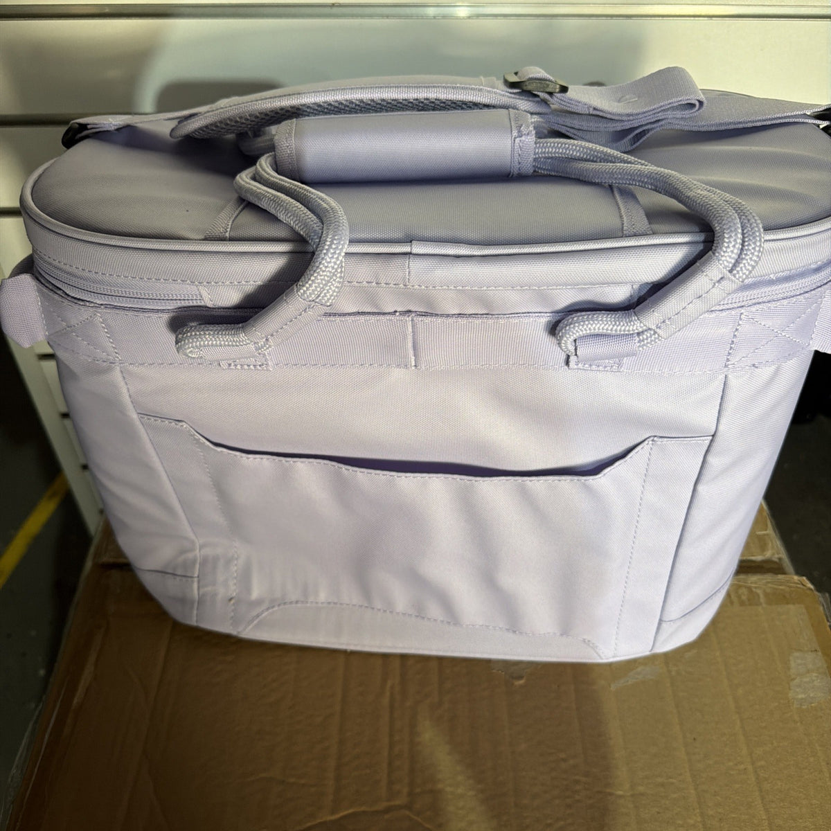 Portable Soft-Sided Cooler Bag with Lavender Fabric and Front Pocket