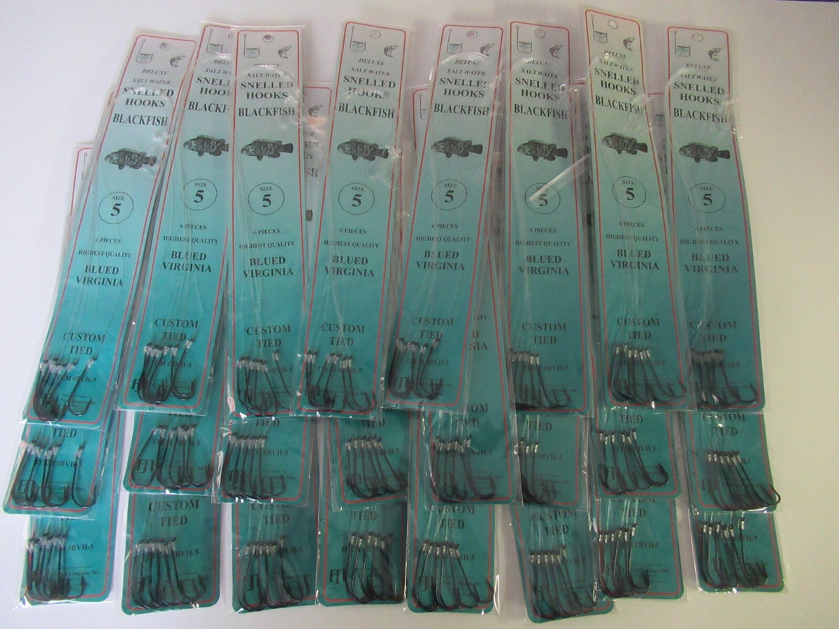 Bulk Fish Hooks - Snelled Virginia Blackfish Rigs with Leaders, Multiple Sizes