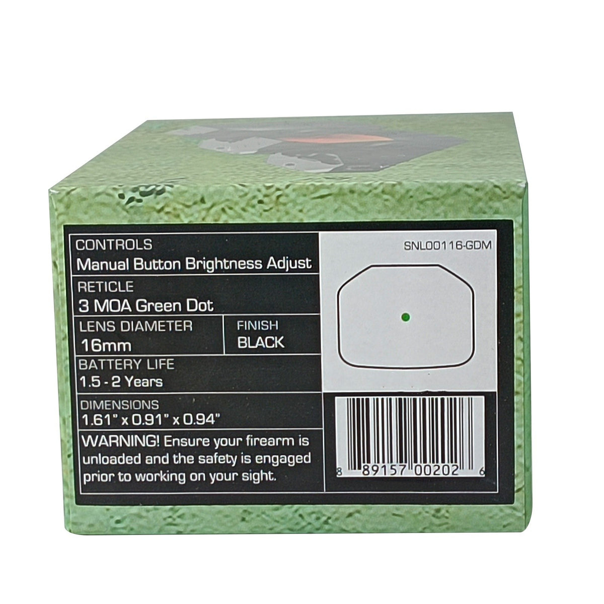 Micro Reflex Green Dot Sight 1x16mm 3 MOA for Pistols, Waterproof, Lightweight