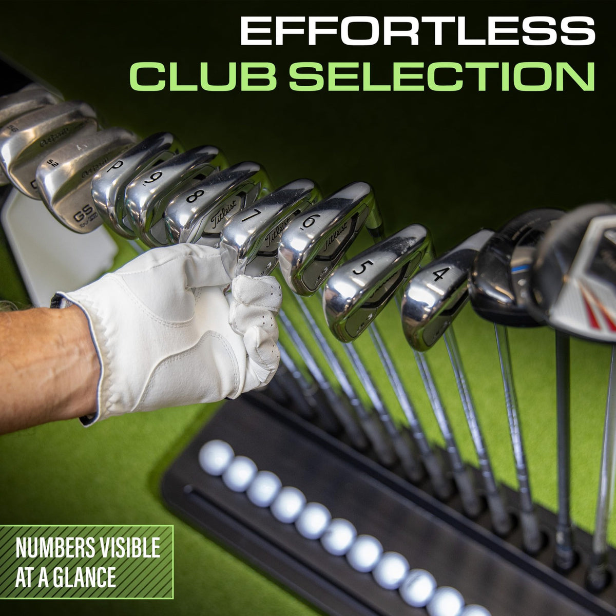 Golf Club Holder Stand - Holds 14 Clubs with Ball & Phone Slots, Black