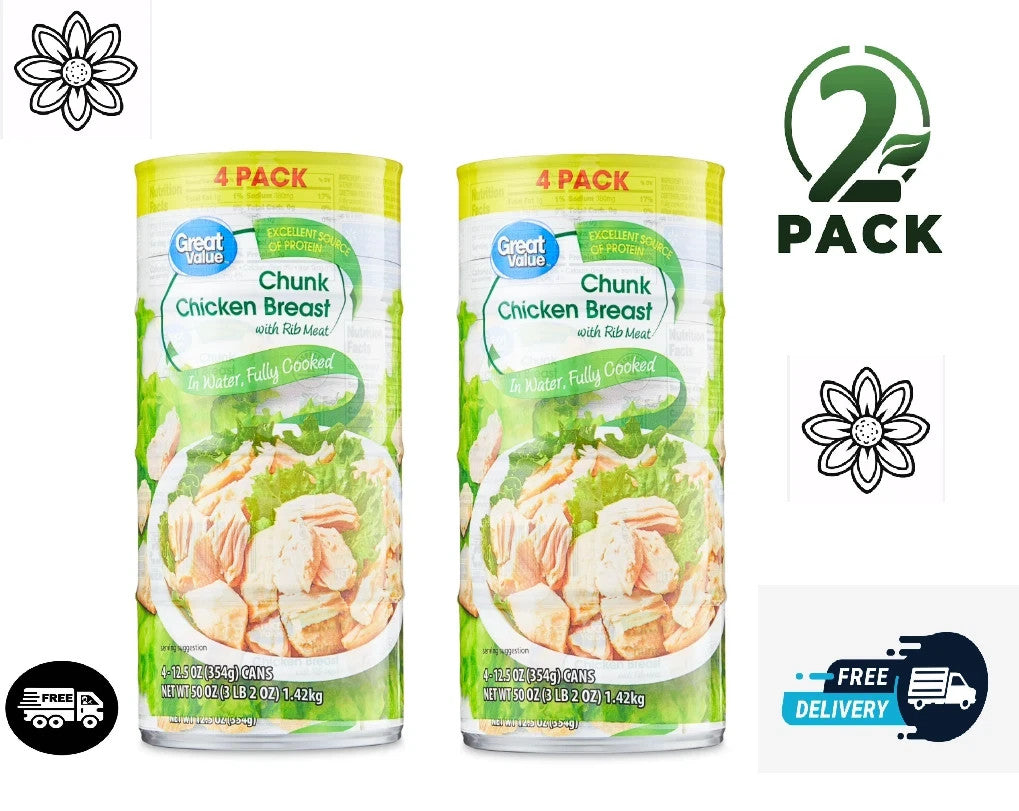 2 Pack Canned Chunk Chicken Breast - 12.5 oz Each, Ideal for Cooking & Outdoor Meals