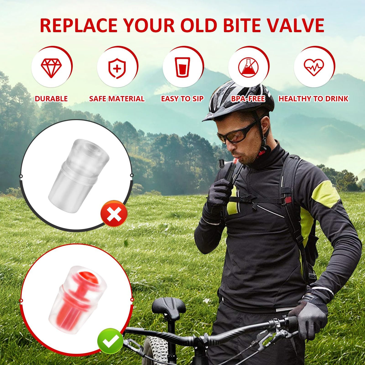 4 Pack Silicone Bite Valve Replacements for Osprey Hydration Bladders - Red