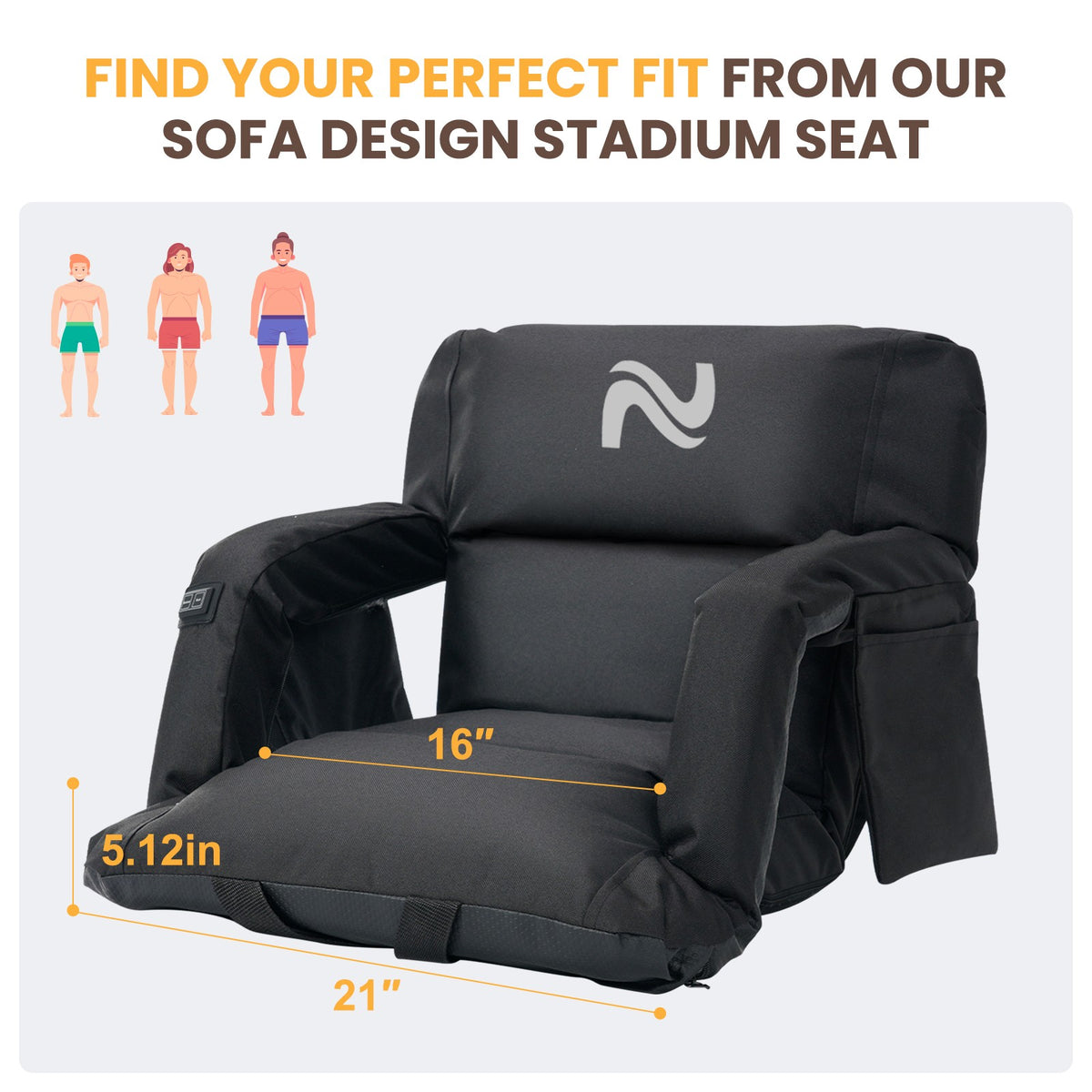 Heated Stadium Seat with Back Support - Adjustable Bleacher Chair, Waterproof 600D Oxford