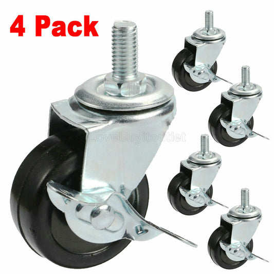 Heavy Duty Rubber Casters Wheels with Safety Brakes for Wire Shelving - 4 Pack, 3 Inch
