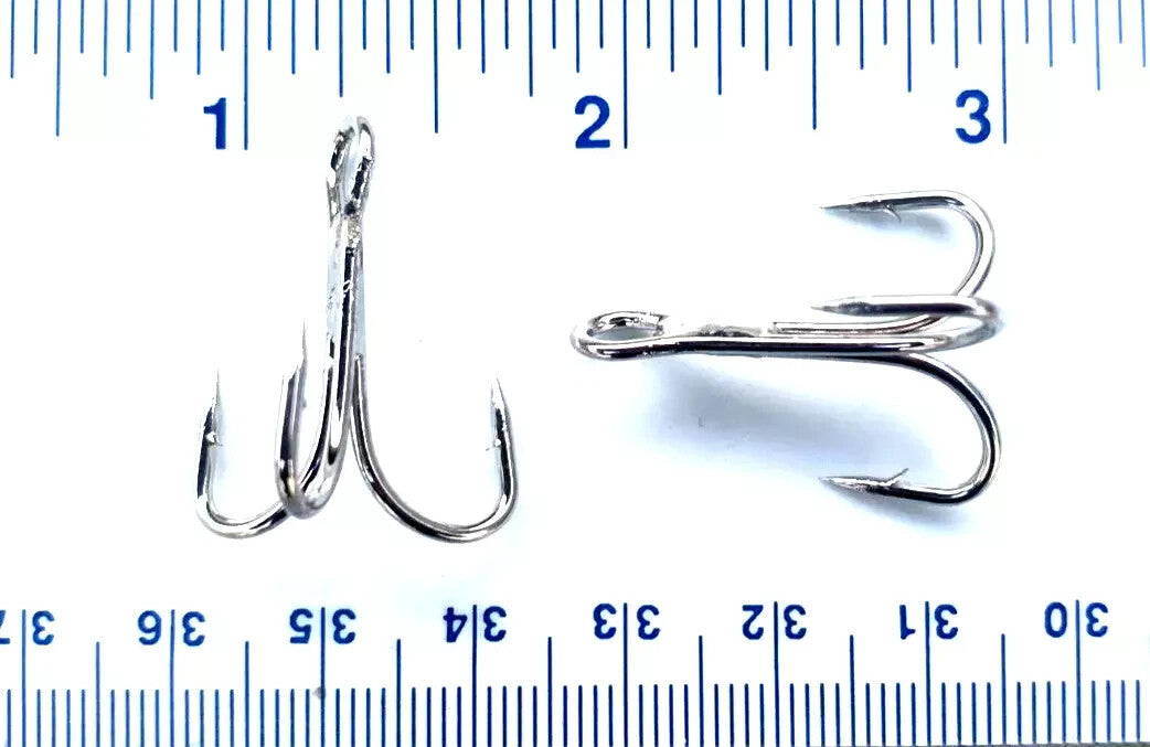 Heavy Duty Treble Hooks - Nickel Finish, Multiple Sizes for Fishing
