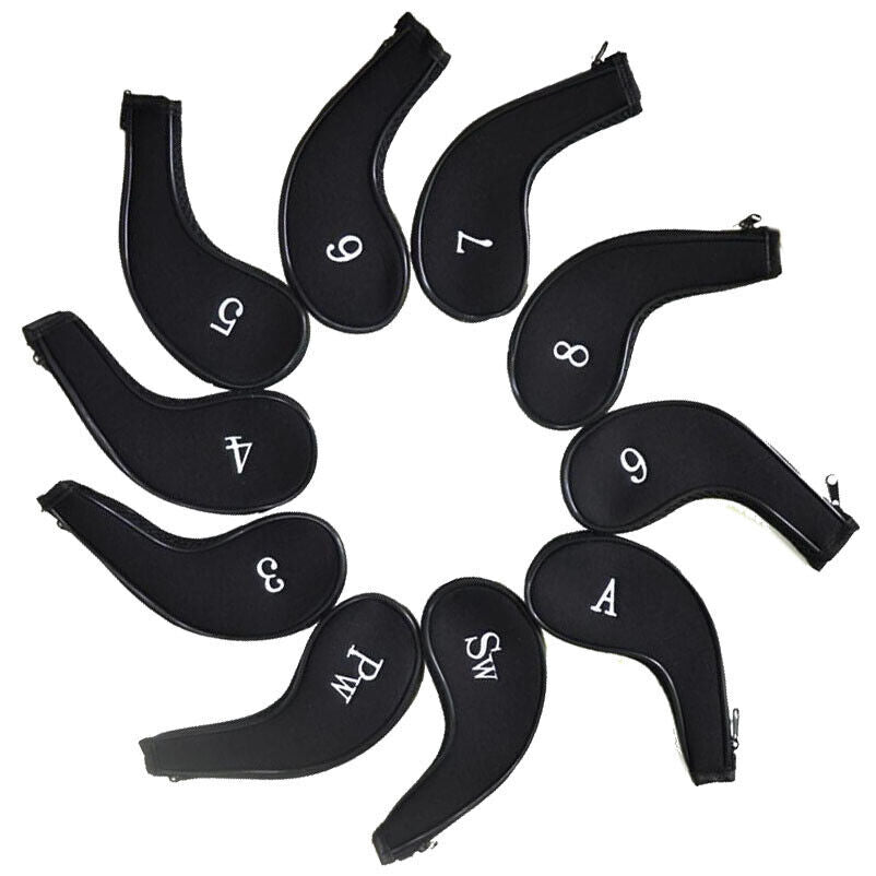 10-Piece Golf Head Iron Cover Set with Zippered Neoprene Protectors