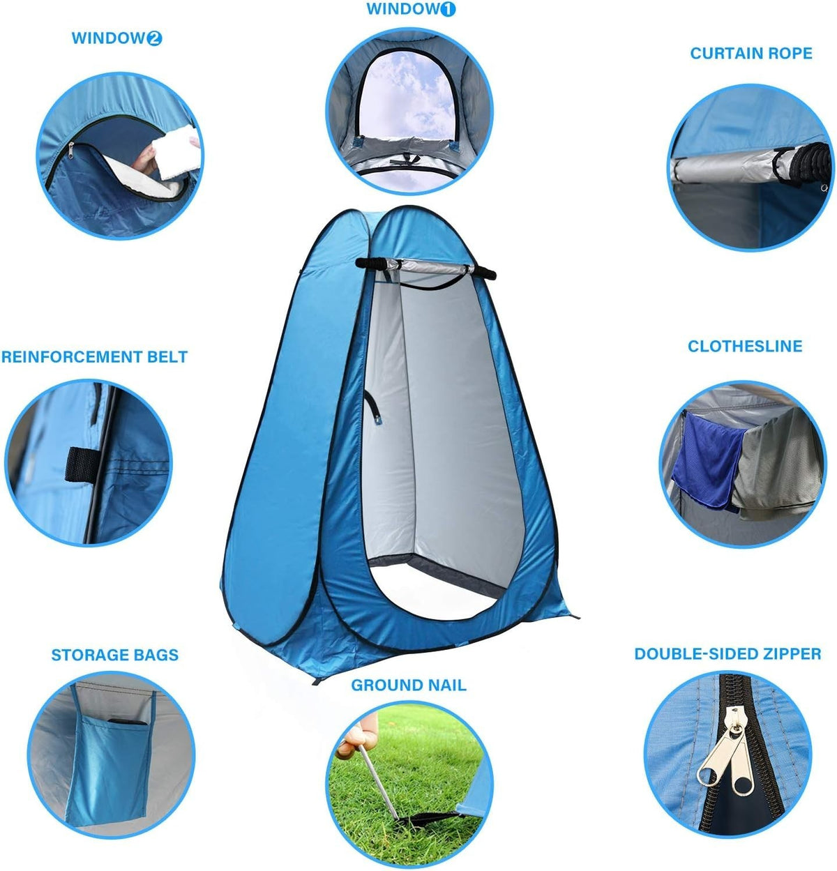 Portable Camping Shower Tent with Detachable Battery & LED Light