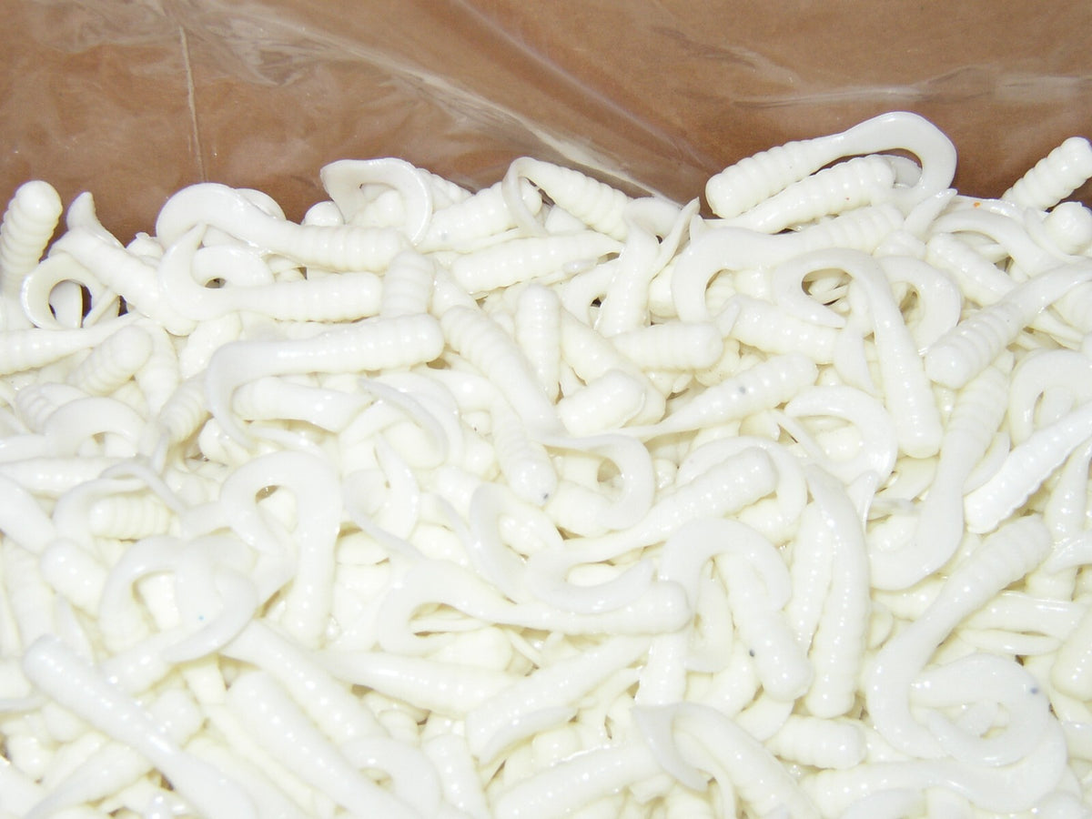 Crapie & Panfish Curl Tail Grubs 1-1/2 Inch White Lures - Pack of 100 Bodies