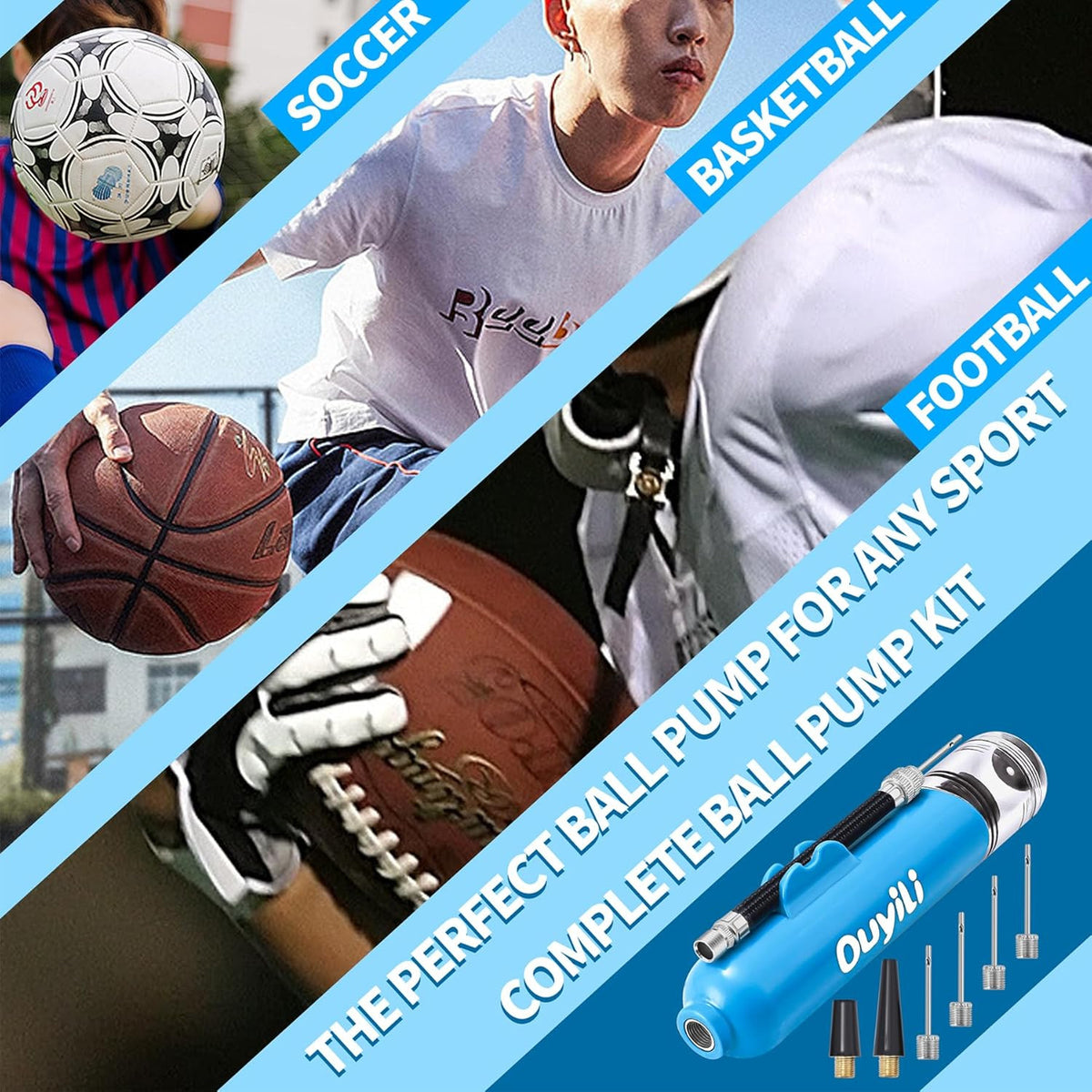 Portable Hand Pump for Sports Balls with Needles - Compact Ball Inflator