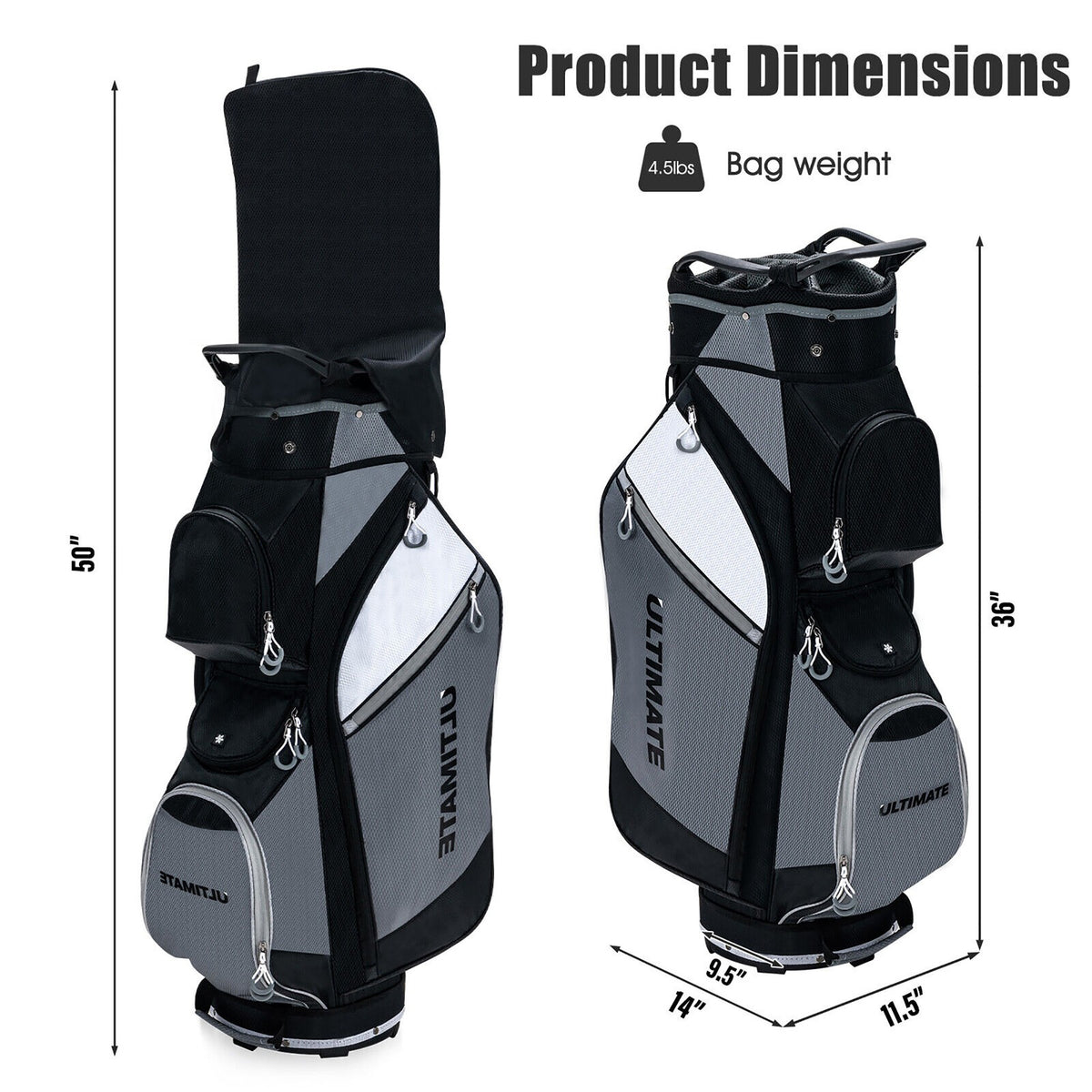 14-Way Golf Cart Stand Bag with Cooler Pocket Waterproof Rain Hood