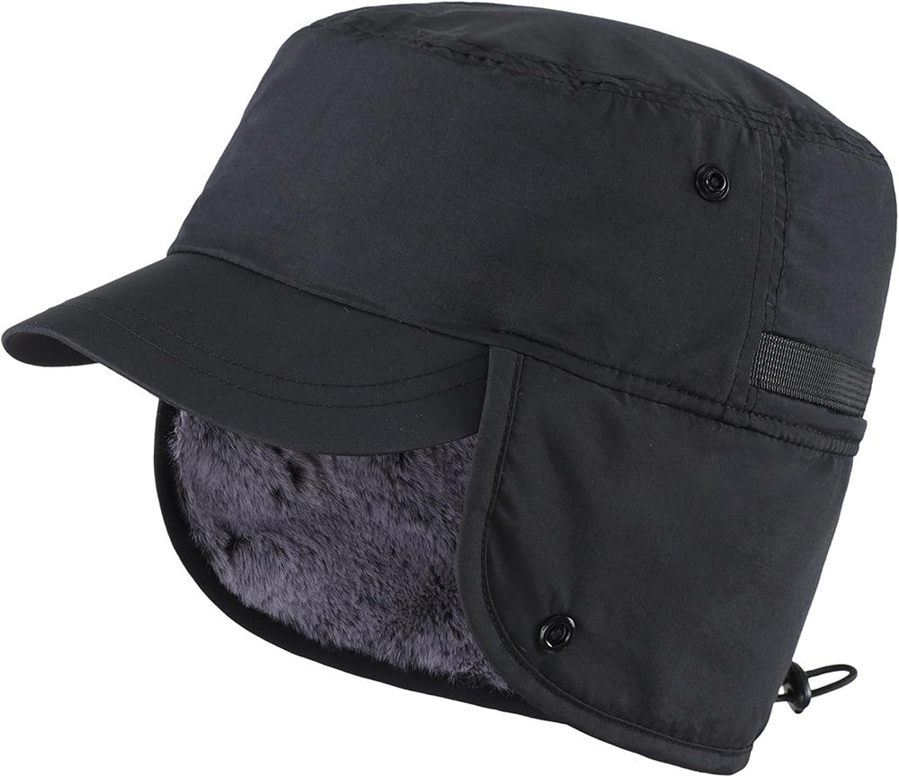 Men's Winter Hat with Visor and Earflaps - Waterproof, Insulated, Adjustable