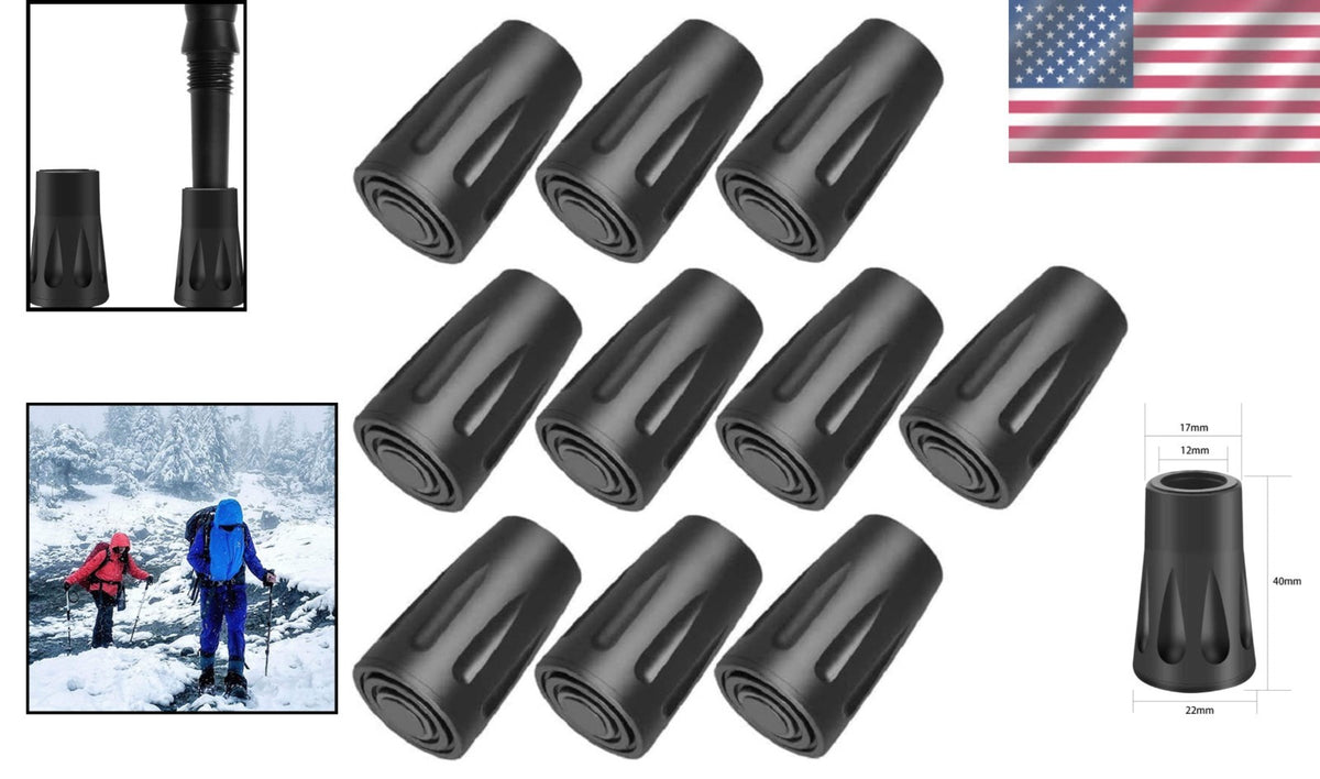 Universal Hiking Pole Tips - 10 Pack Rubber Tips for Trekking Poles