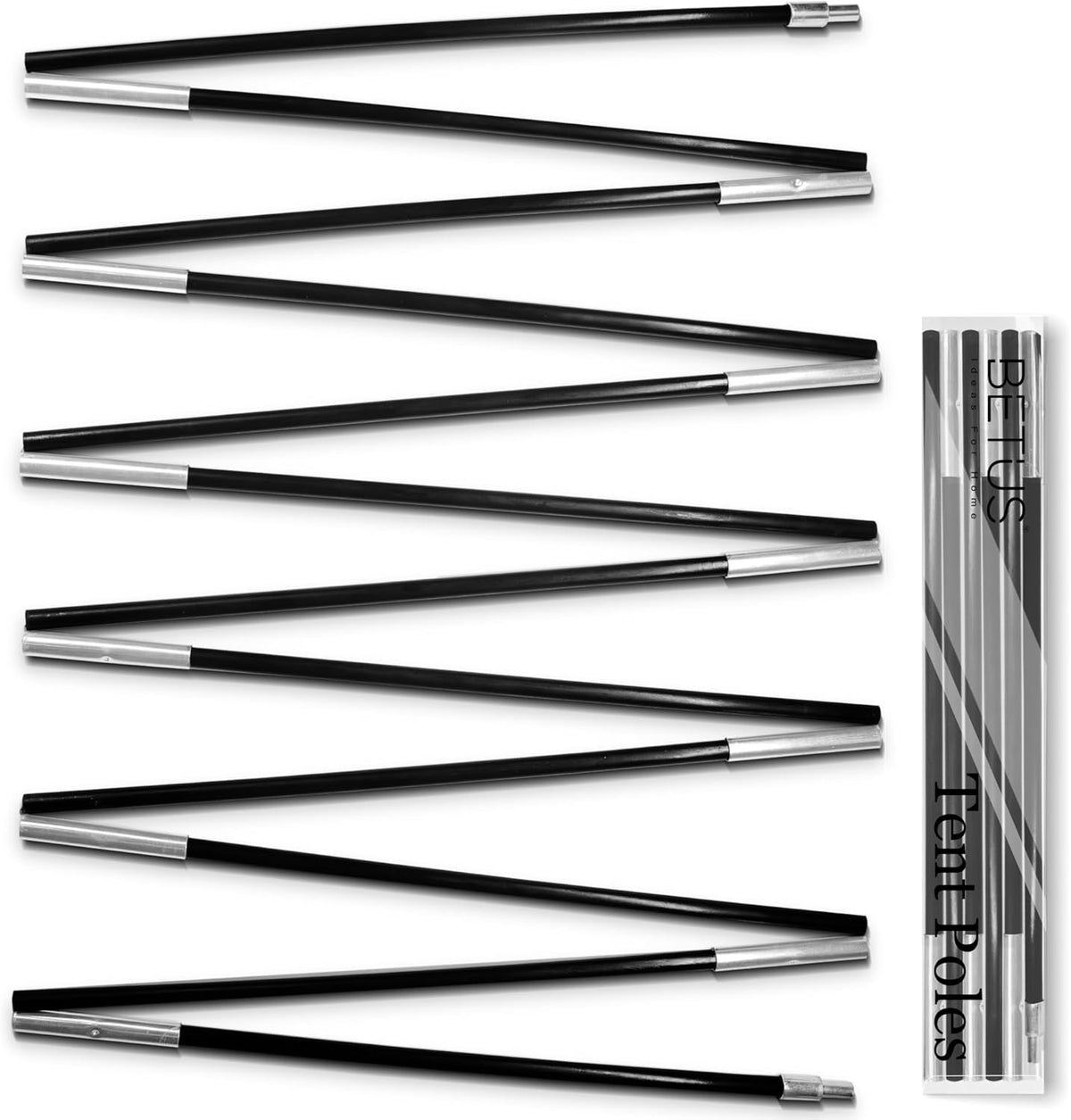 Fiberglass Tent Poles Replacement - Pre-Assembled Black 12Ft for Camping & Hiking