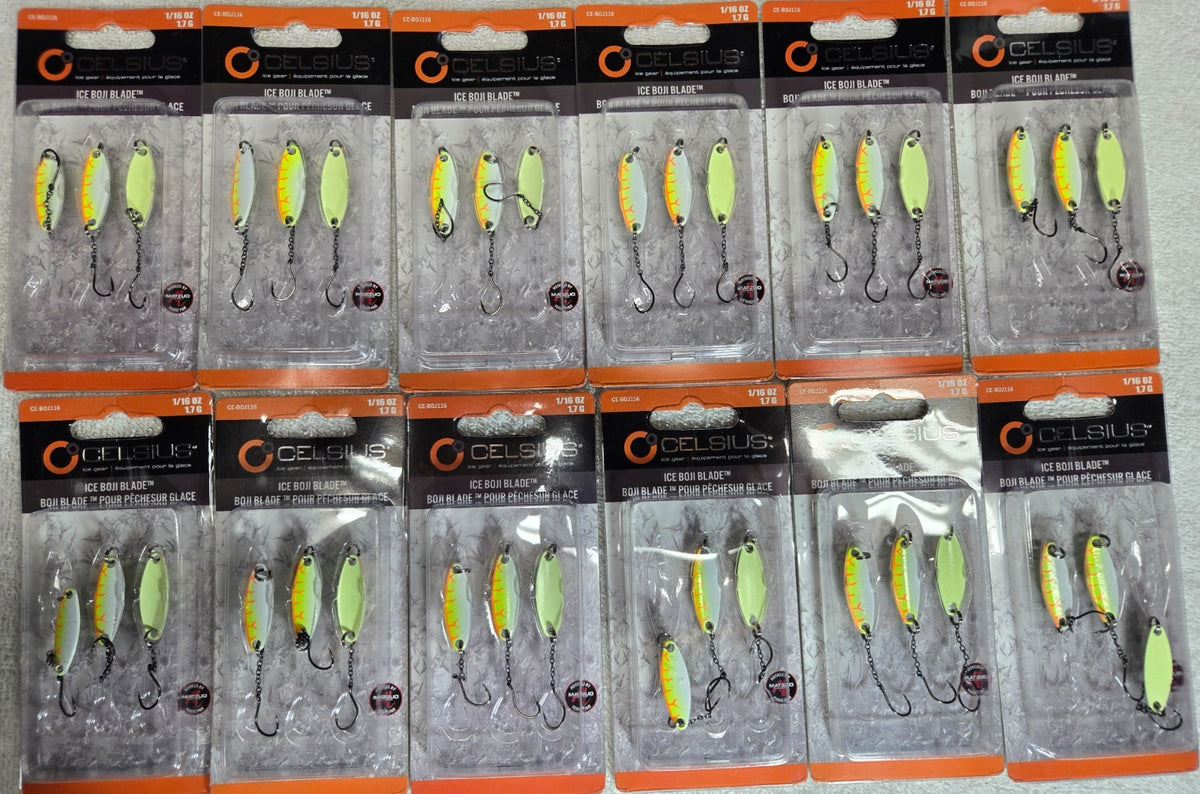 12 Pack Red UV Boji Blade 1/16 oz. Fishing Lures - Celsius CE-BOJ116-RUV