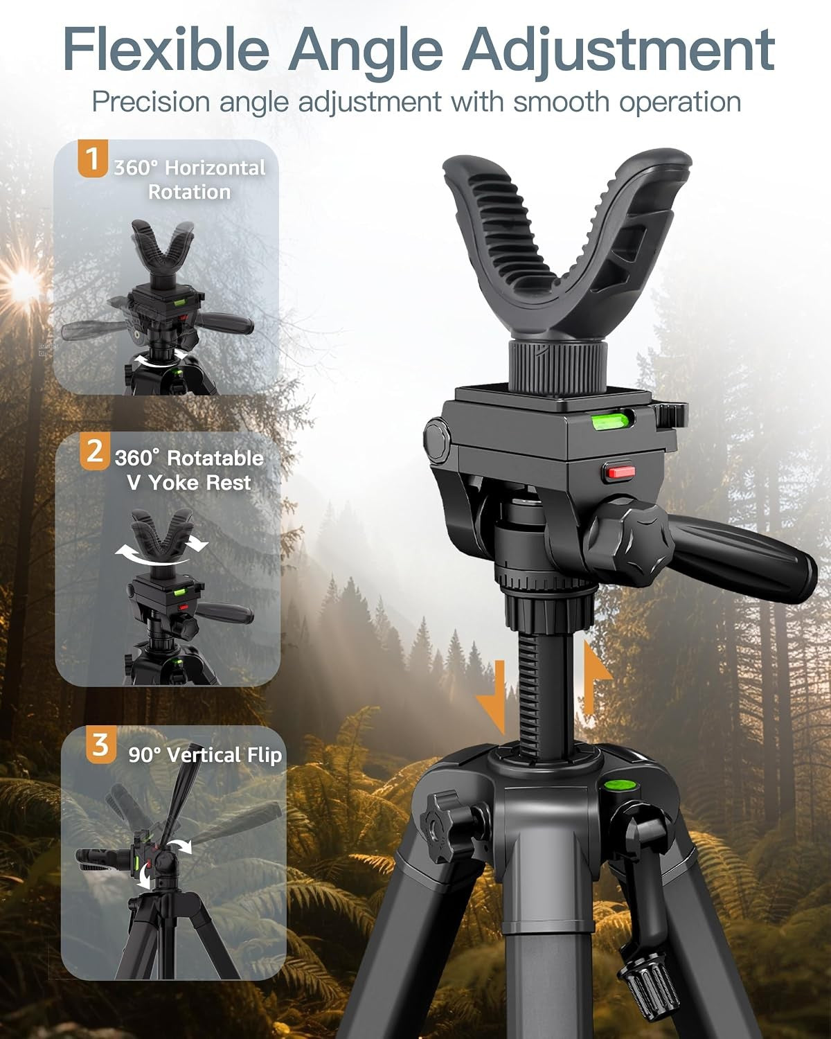 74-Inch Aluminum Rifle Tripod Stand with V Yoke Gun Rest for Shooting & Field Use