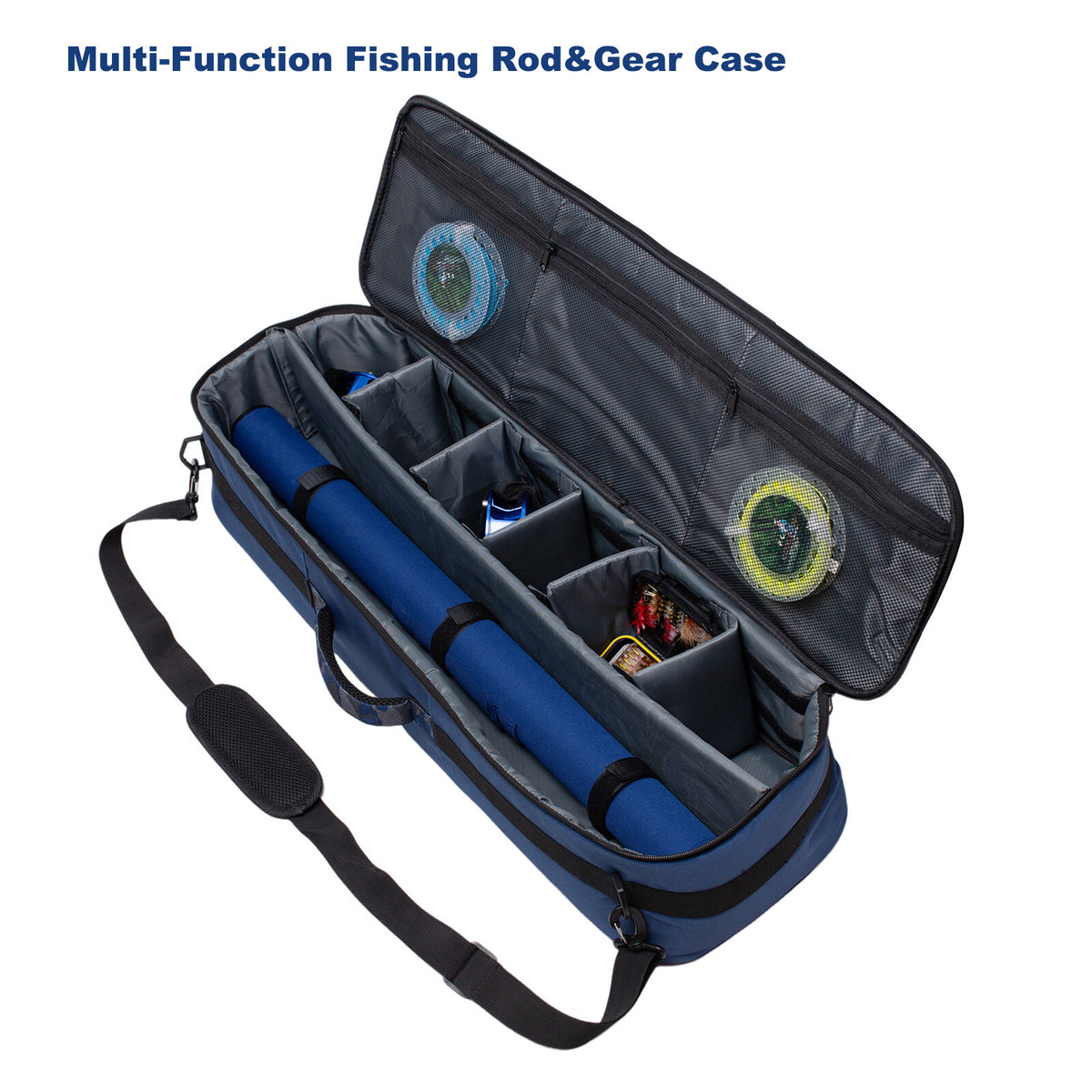 Fly Fishing Rod and Reel Travel Case - Protective Gear Bag with Adjustable Dividers