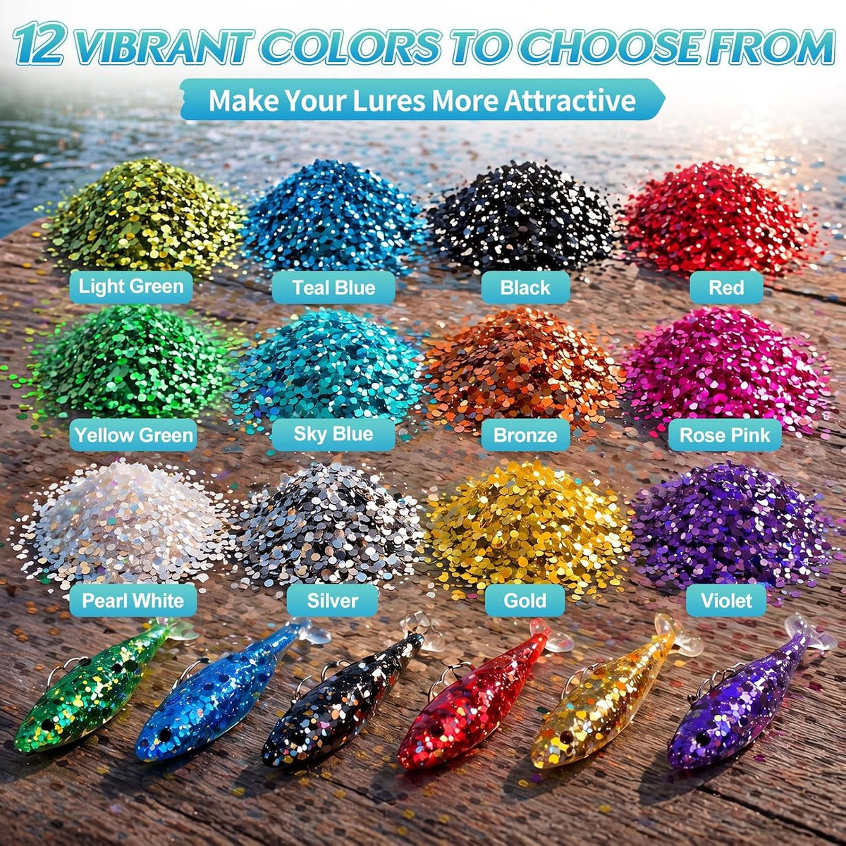 12 Colors Glitter Flakes for Lure Making - Fishing Tackle Embellishments