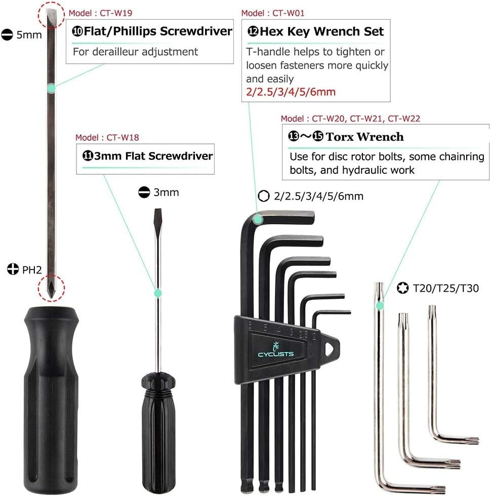 23-Piece Bike Tool Kit for Road & Mountain Bikes - Carbon Steel Repair Set