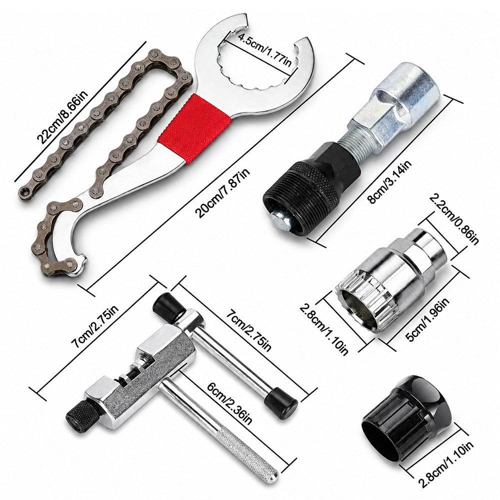 9-Piece Bicycle Repair Tool Kit with Chain Breaker and Cassette Wrench