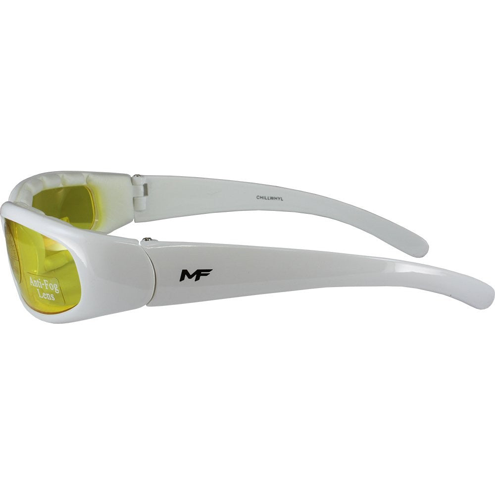 Performance Cycling Glasses with Vented Foam Padding White Frame Yellow Lens