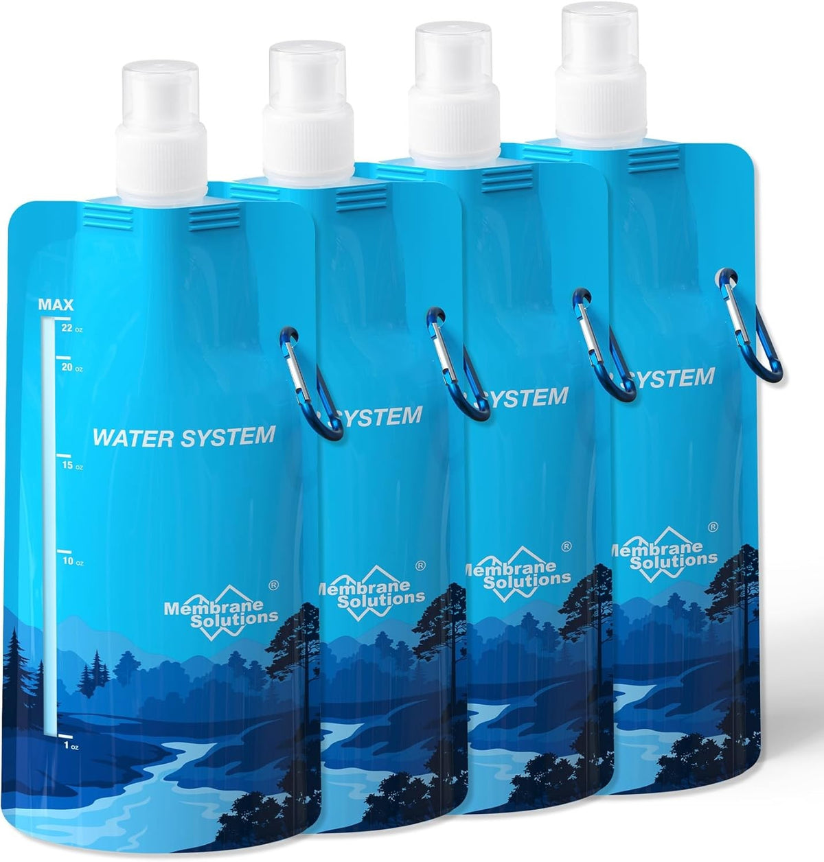 Collapsible Water Pouch 680mL Set for Camping Hiking Travel - 4 Pack