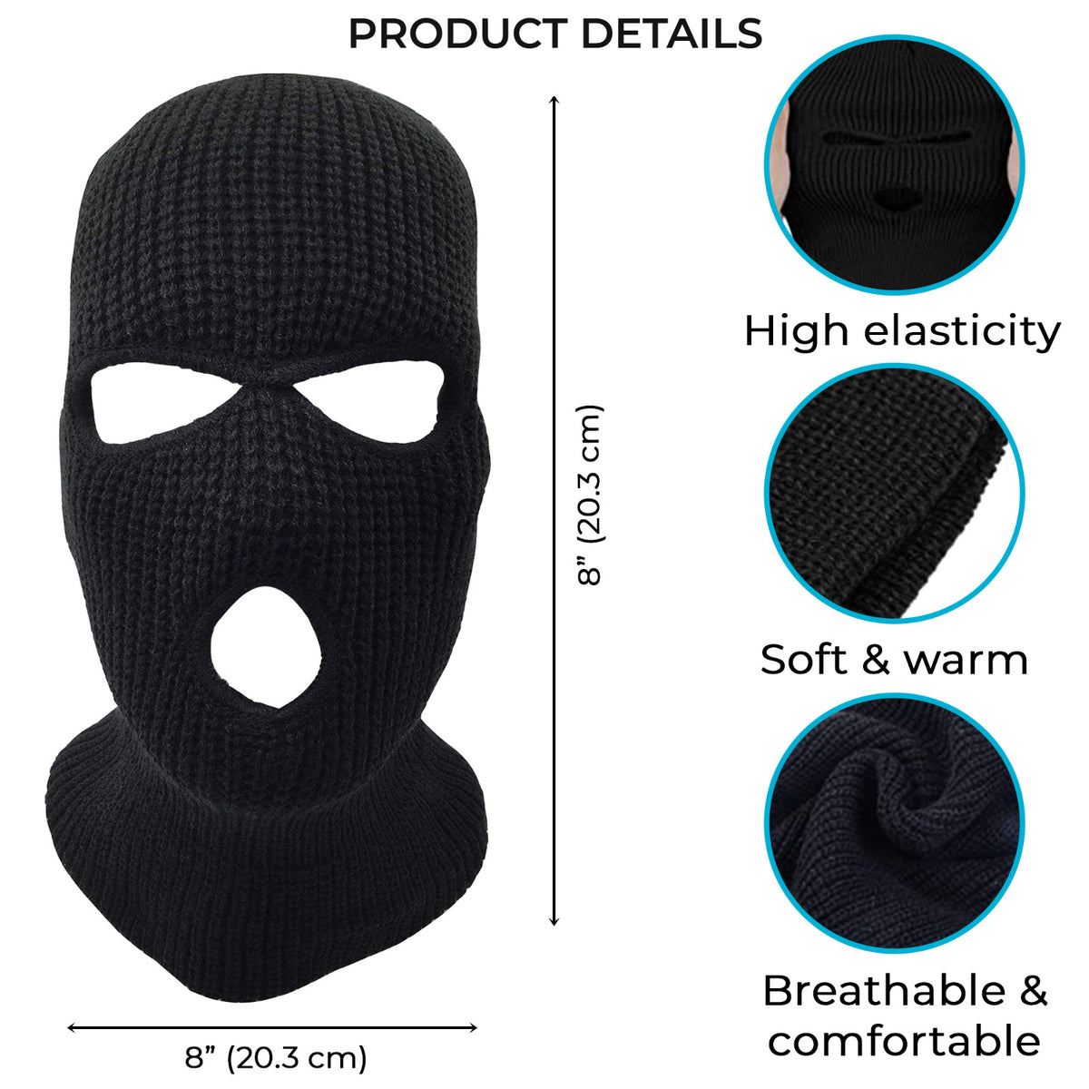 Full Face Ski Mask Winter Balaclava Hat Tactical 3 Hole Knitted Mask