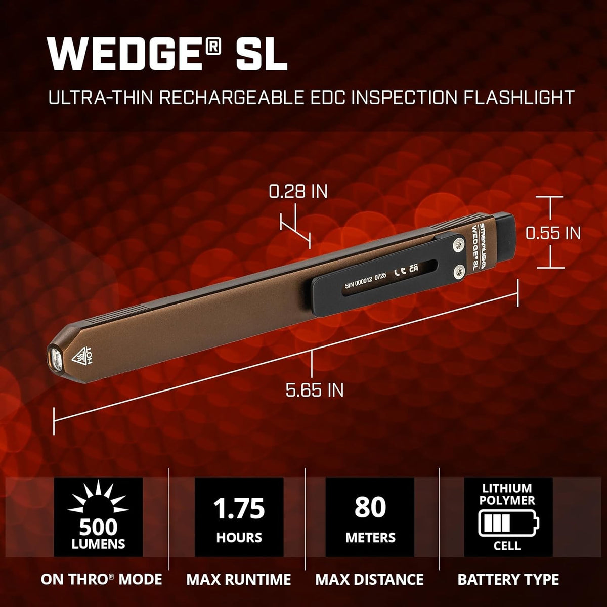 Streamlight Wedge SL Ultra-Thin LED Inspection Light Coyote - Rechargeable, Compact, Waterproof