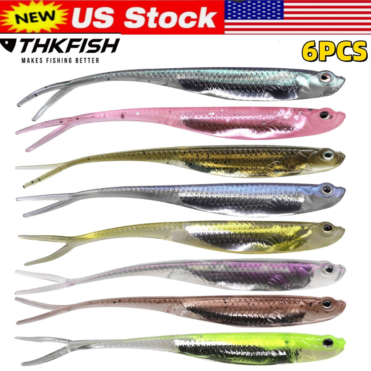 6Pcs Soft Swimbait Fishing Lures - Realistic Jerk Shad Minnow Drop Shot Baits