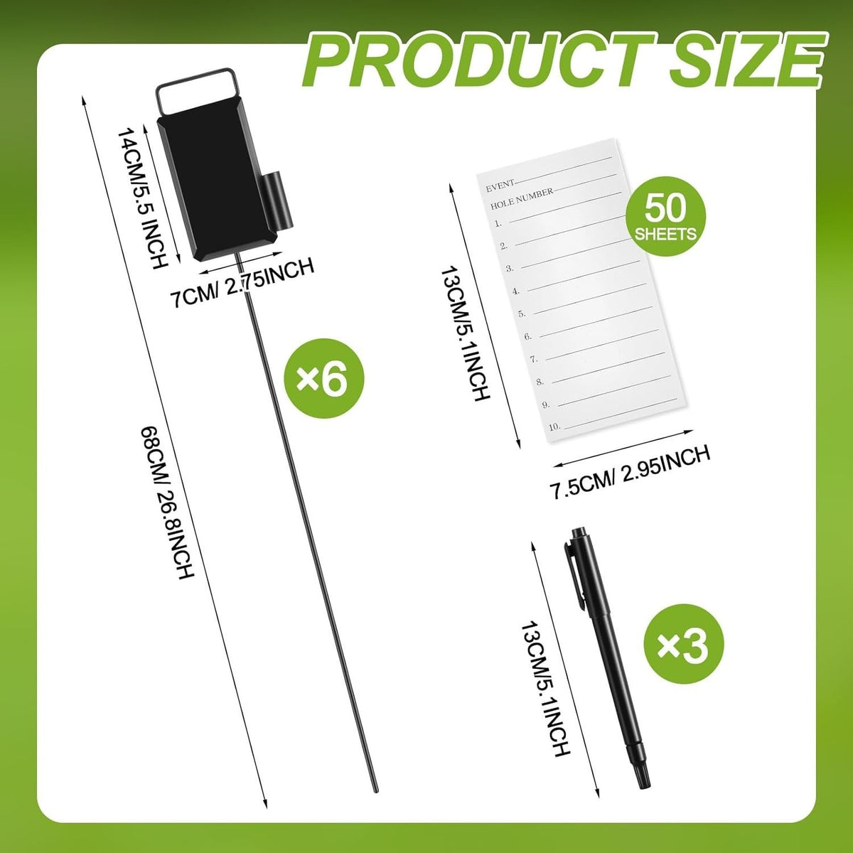 Golf Proximity Markers Set with 50 Score Sheets - Metal Markers for Golf Practice & Competition