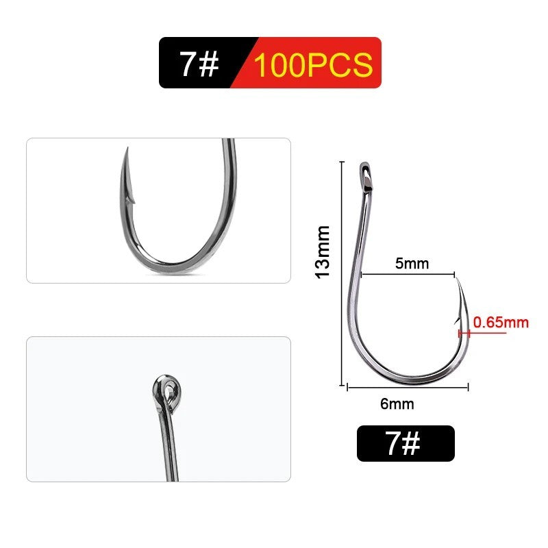 100pcs Ultra Sharp Carbon Steel Fishing Hooks - Offset Octopus Style