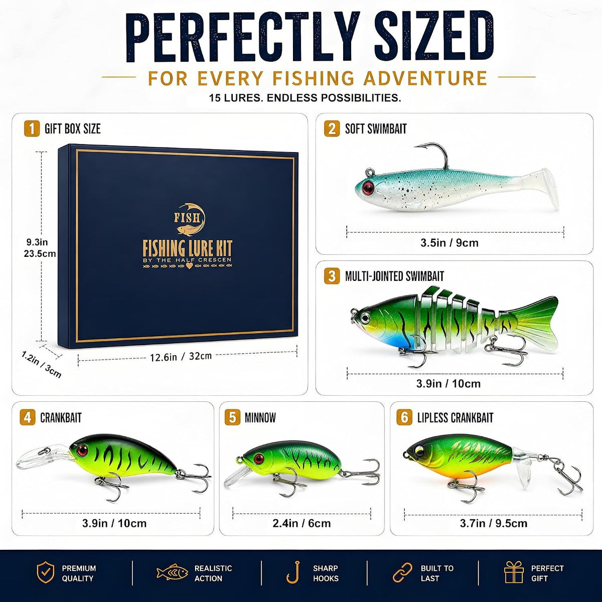 15PCS Fishing Lure Kit for Bass Trout Pike Soft & Hard Baits Set