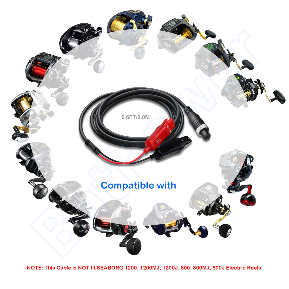 Electric Reel Power Cable for Shimano & Daiwa Fishing Reels, 6.6-18FT