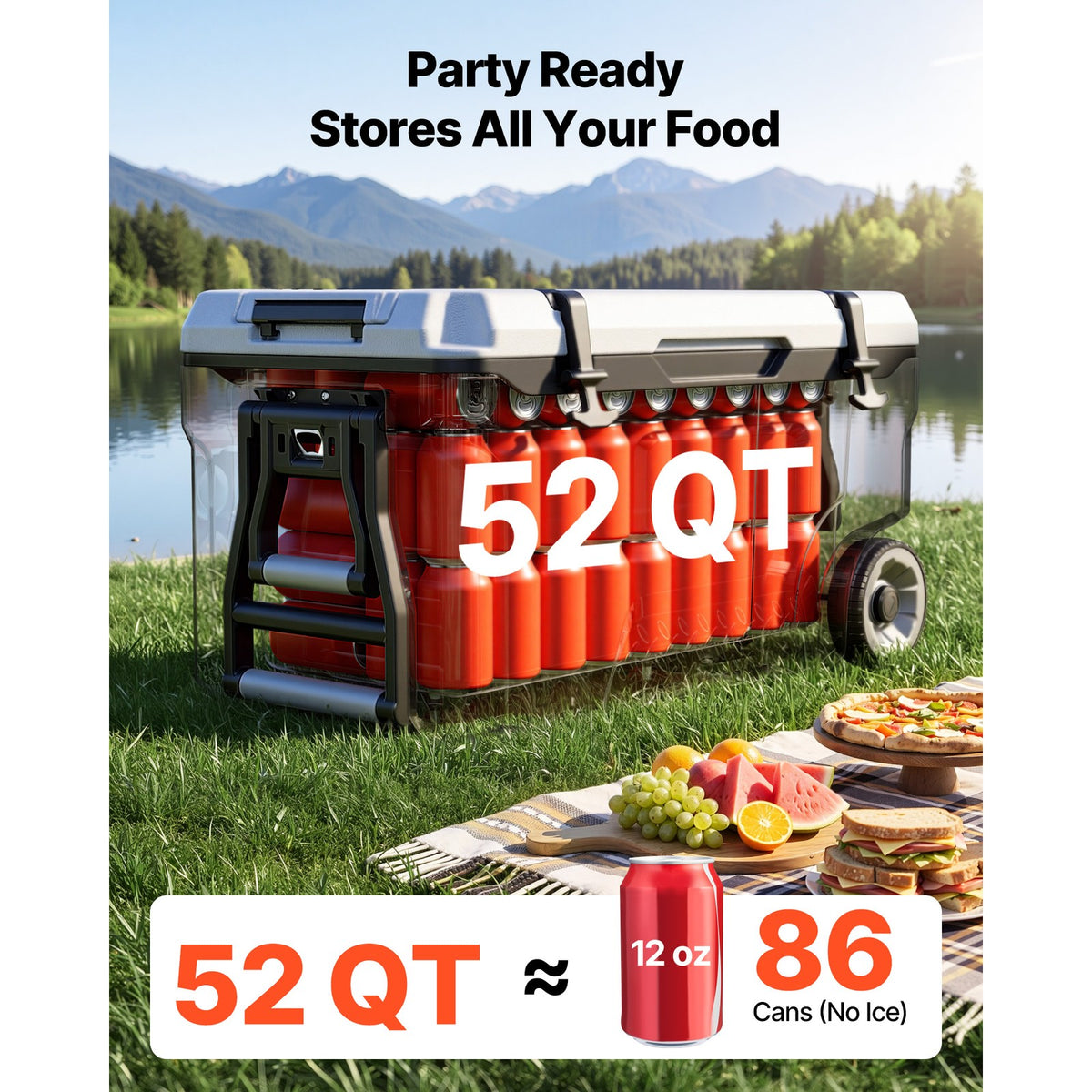 52QT Portable Rolling Cooler for Outdoor Picnics Camping and Events