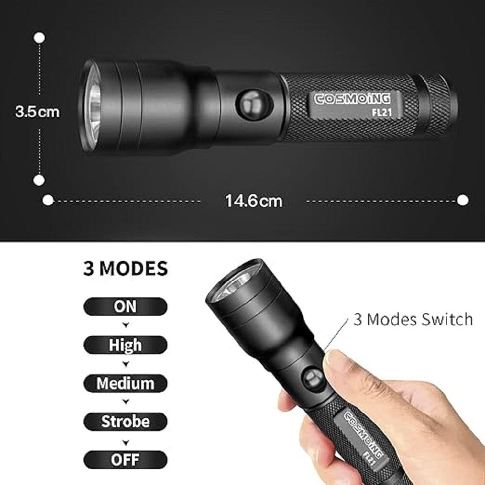600 Lumen USB C Rechargeable LED Flashlight Waterproof Handheld Torch