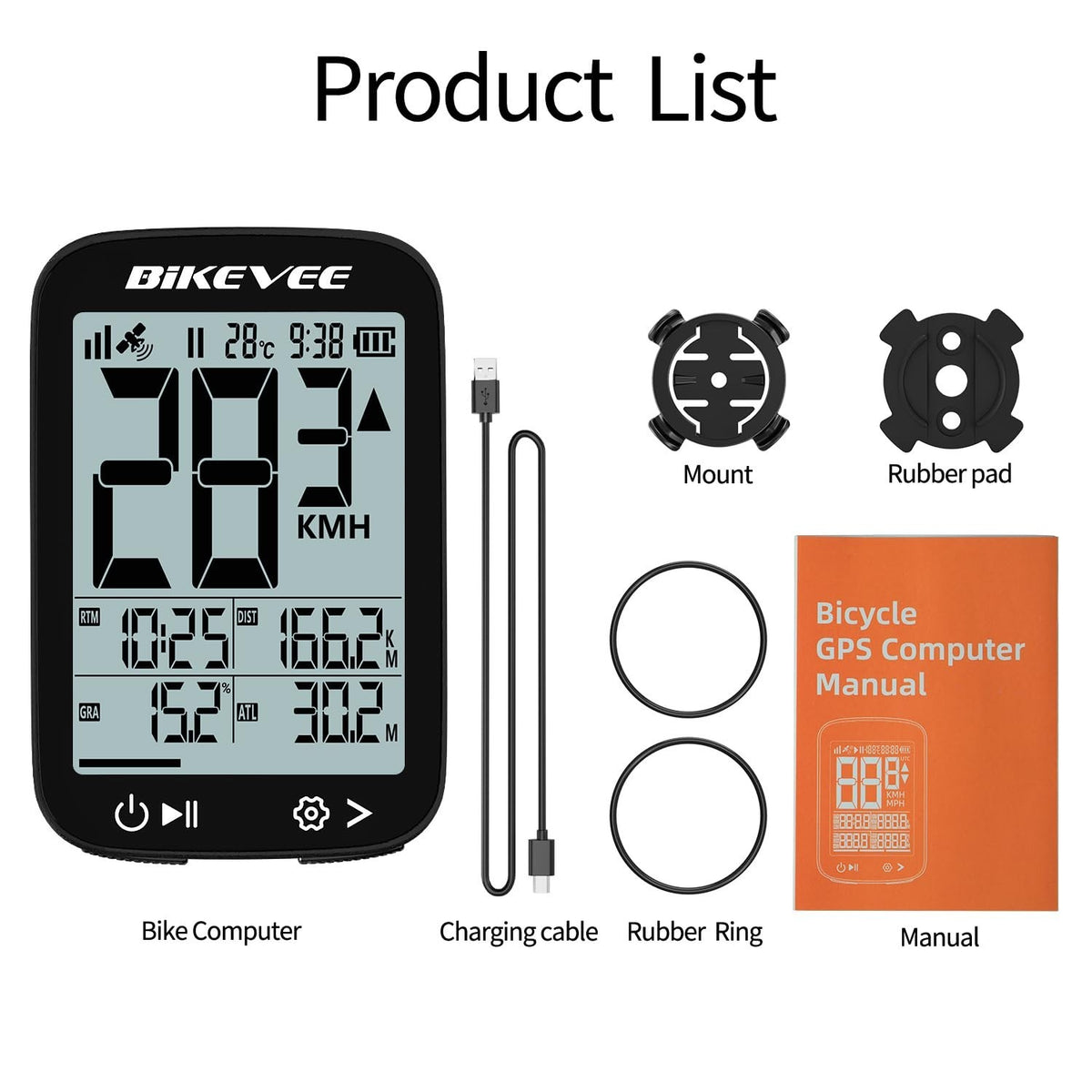 Wireless GPS Bike Computer with 2.4-Inch LCD Waterproof Cycle Speedometer