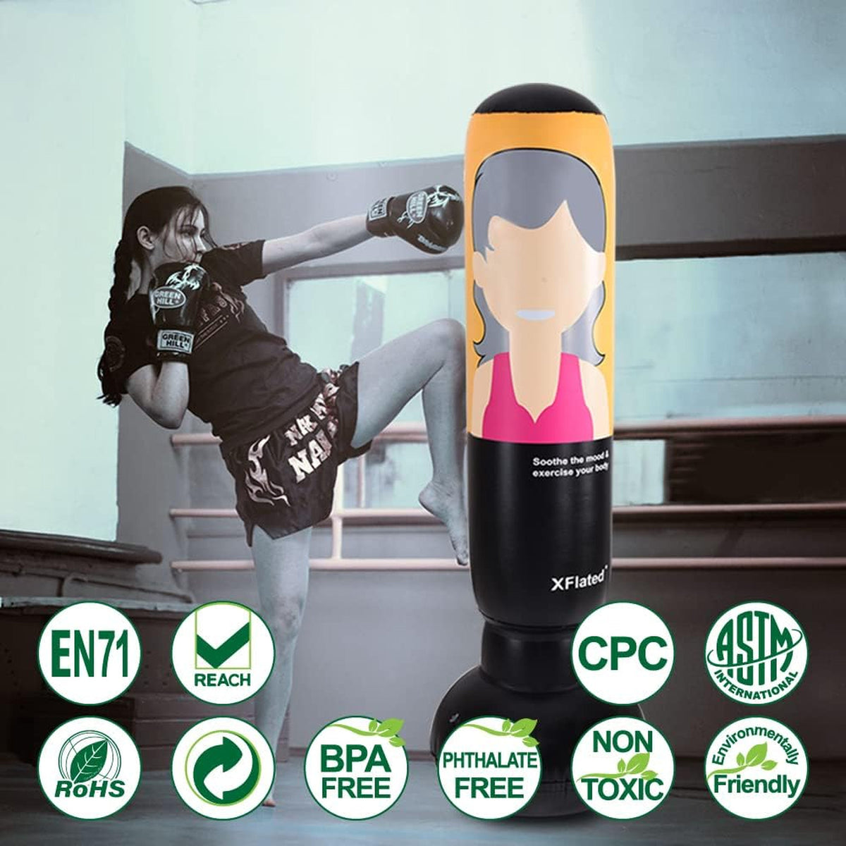 Inflatable Punching Bag for Kids and Adults, 58 Inch Free Standing Boxing Equipment