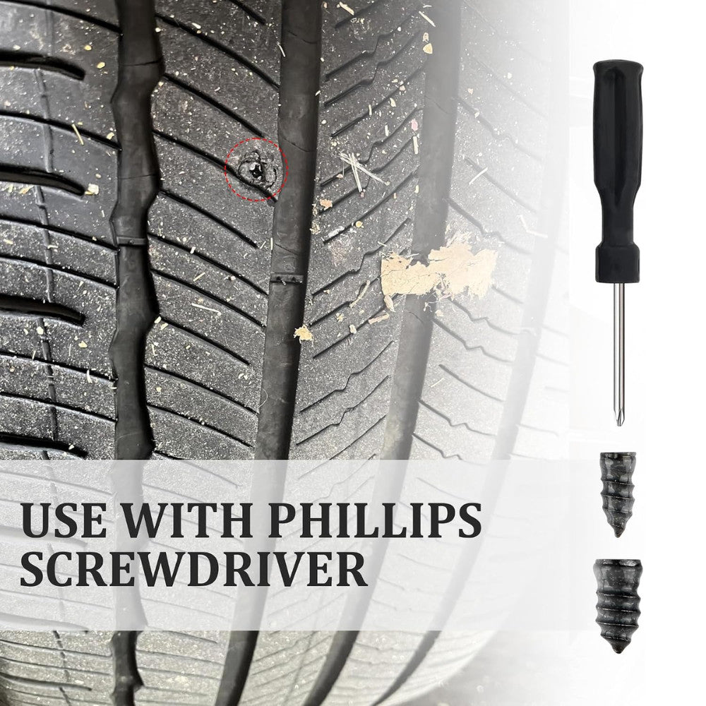 Car Tire Repair Kit 100PCS with Screwdriver Rubber Plugs for Flat Tires