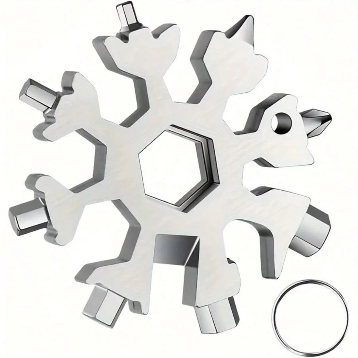 18-in-1 Snowflake Multi-Tool Wrench Screwdriver Keychain Set - Alloy Steel