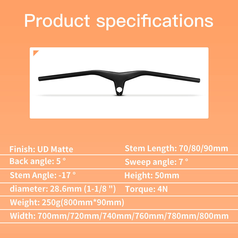 Carbon MTB Handlebar Riser Downhill Mountain Bike Handlebar 7° Integration - Multiple Sizes