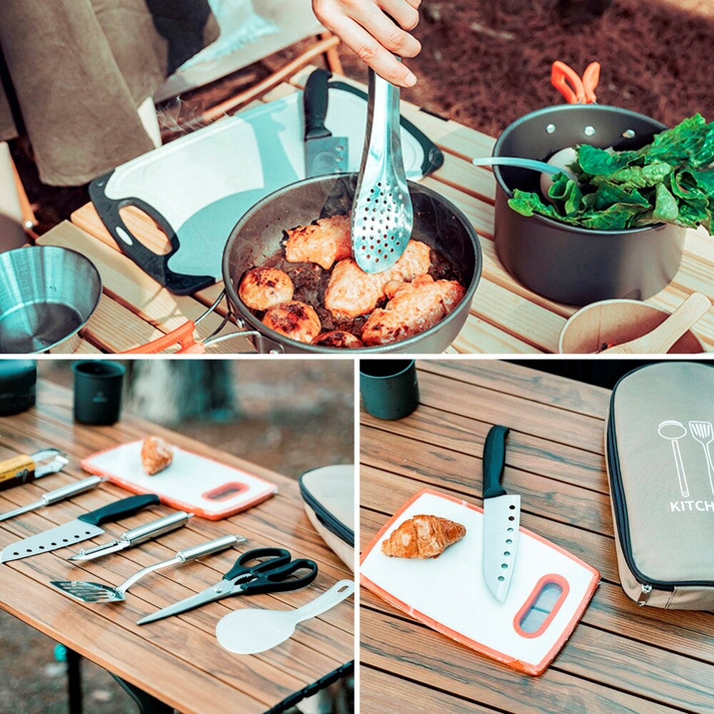Camping Cookware Set with Utensils - Portable Outdoor Kitchen Kit