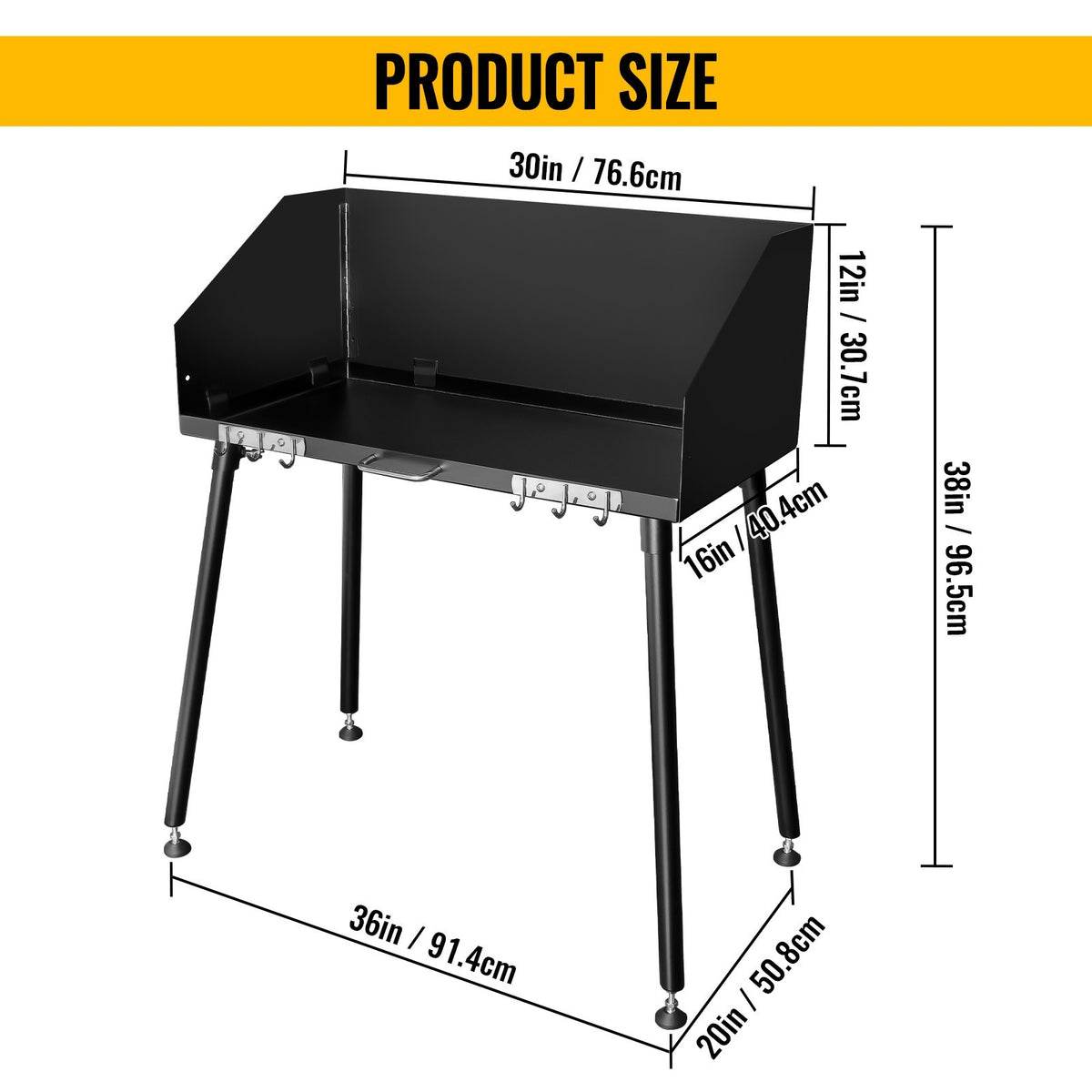 Camping Cooking Table with Windshield - 30x16 Inch Carbon Steel Portable Table
