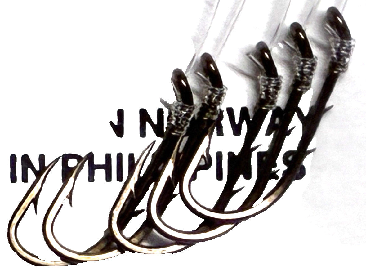 Fishing Hooks Set - Size 8 Snelled Beak Hooks with Clear Nylon 4-Pack