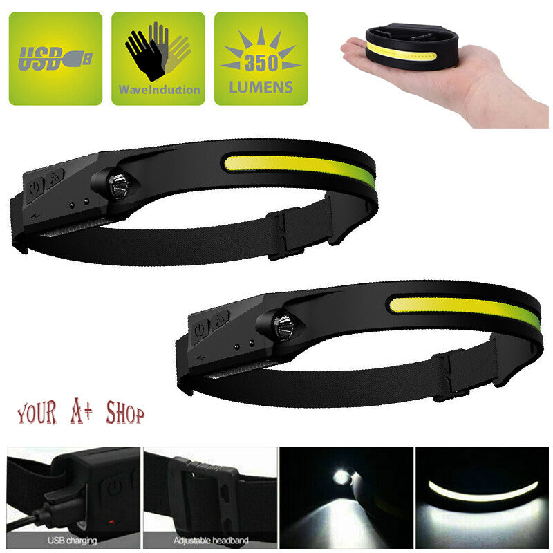 Rechargeable LED Headlamp with 230° Wide Beam & 5 Light Modes - USB Powered