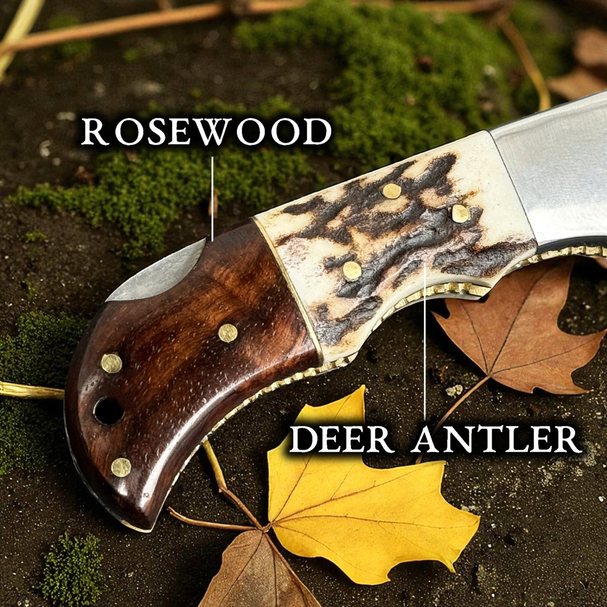 Personalized Damascus Folding Knife with Stag Antler and Rosewood Handle - Custom Engraving Gift