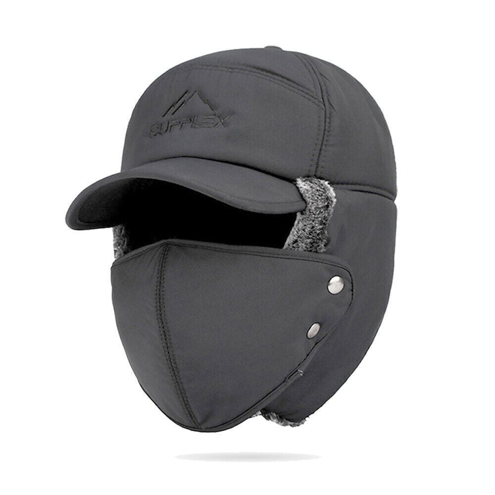 Winter Trapper Hat with Removable Face Mask Windproof Fur Ear Flap Ski Cap