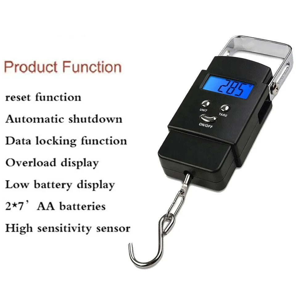 Digital Fishing Scale 50kg Portable Luggage & Fish Weighing Scale with Retractable Tape