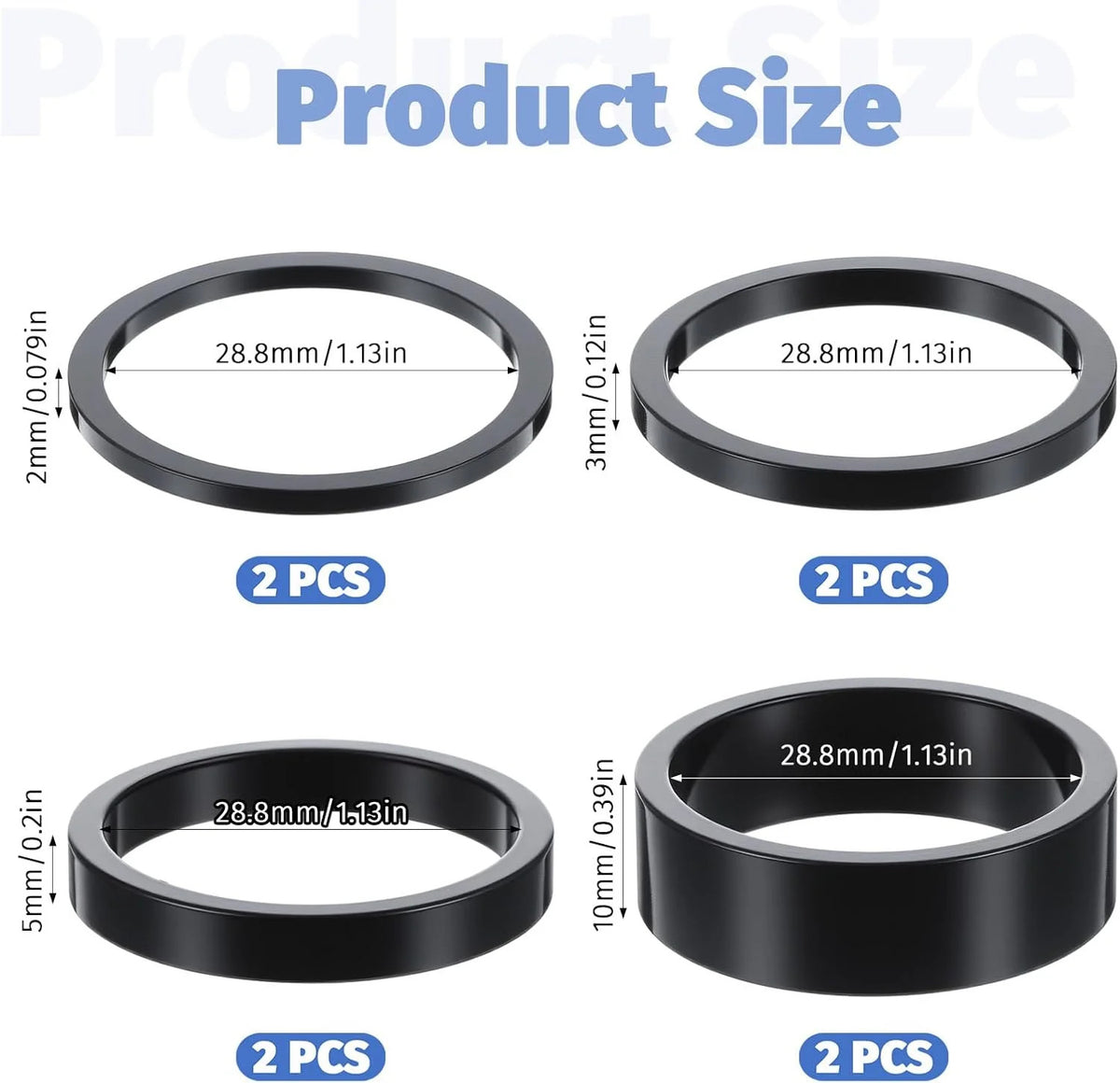 Aluminum Bicycle Headset Spacers 8-Piece Set for 1-1/8 Inch Forks