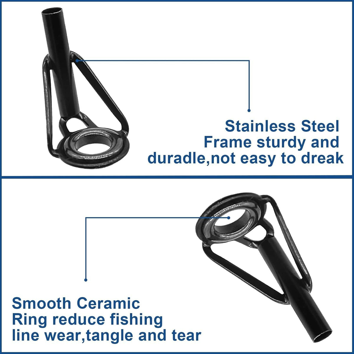 Fishing Rod Tip Repair Kit with Stainless Steel & Ceramic Guides - Multi Size